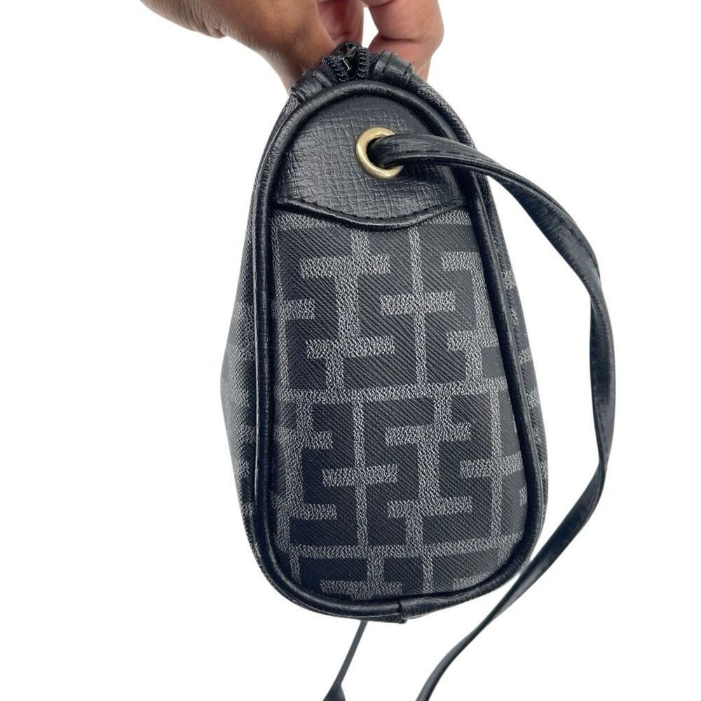 Sarné Vintage Monogram Faux Leather Shoulder Crossbody Bag Black Gray - Picture 8 of 14